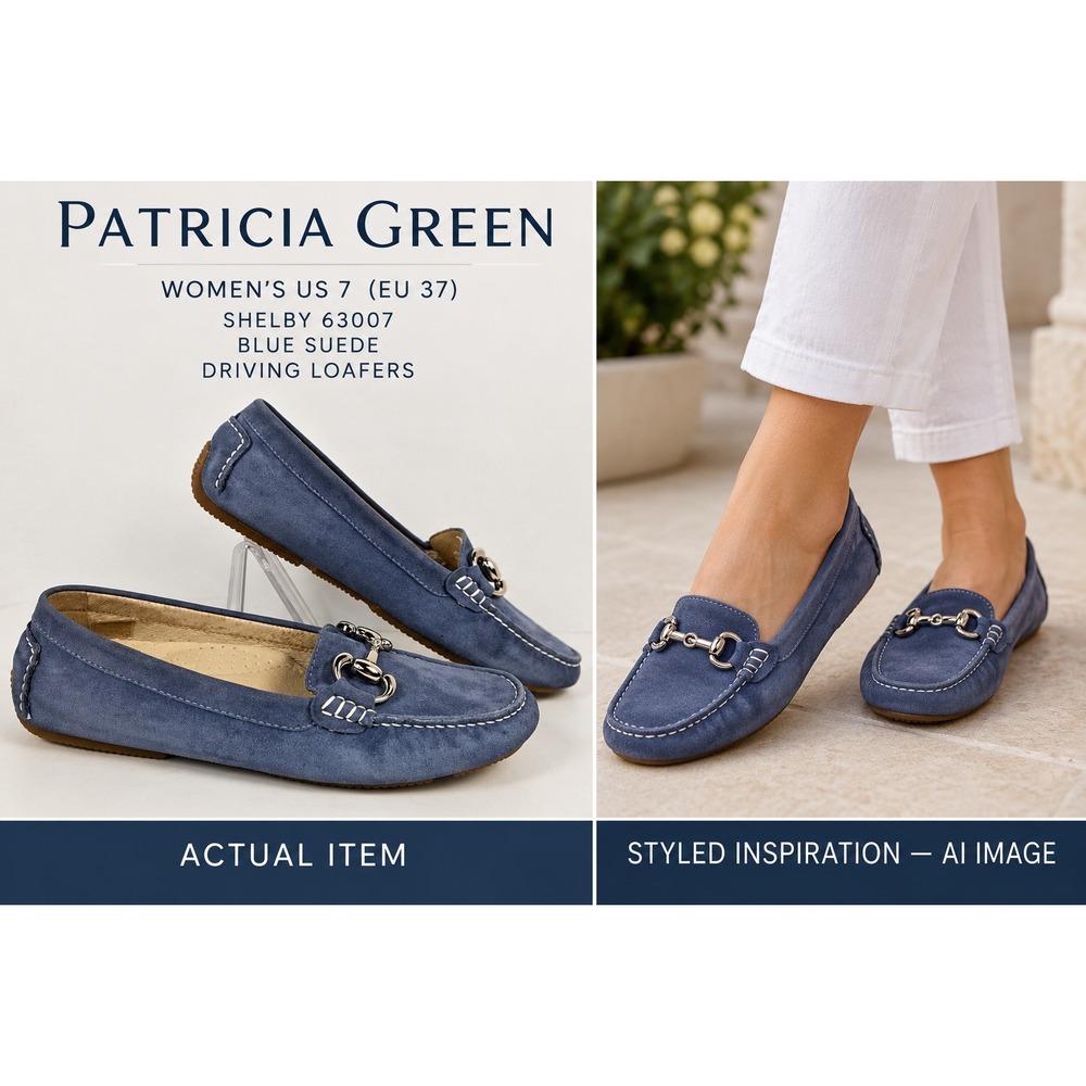 Patricia Green Caroline Blue Seude Horsebit Loafers Driver Moccasins Sz 7 Preppy